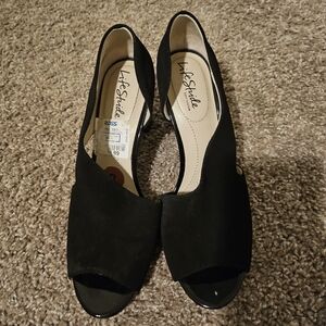 Black heels with side slit